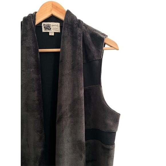 Habitat Long Line Velvet Velour Green Lagenlook Open Front Cardigan Duster L - Picture 4 of 11